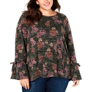 Style & Co NWT Dark Grey Floral Top Sz 3X